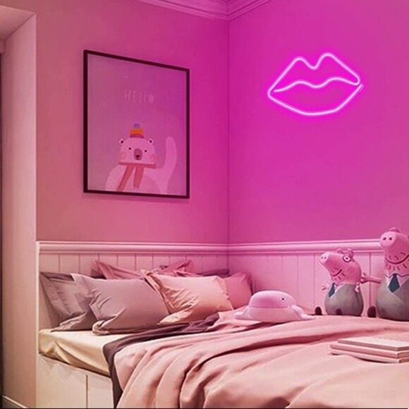 💋 Sassy Neon Pink Lip LED Light Cute Room Decor - Picture 6 of 7